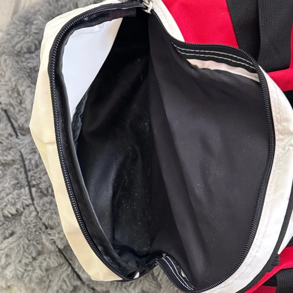 Champion Red, White, and Navy Colorblock Duffel Bag with Logo